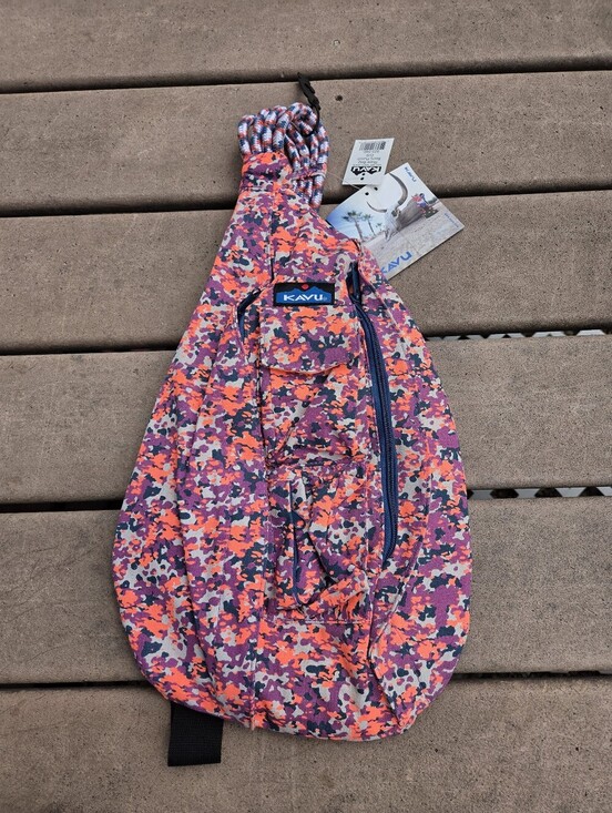 NEW Kavu Berry Punch Rope Sling Bag Purse Crossbody Multicolor Camo Purple Pink